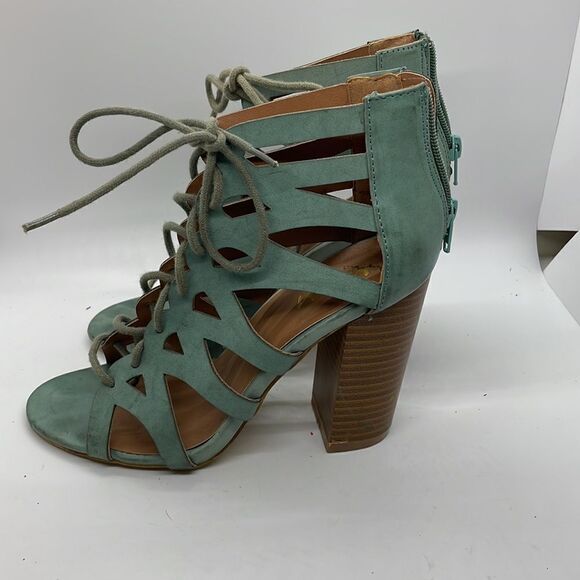 Trendy Mi.im Prague Teal Gladiator Style Sandals Size 7.5 Block Heel - Picture 3 of 13
